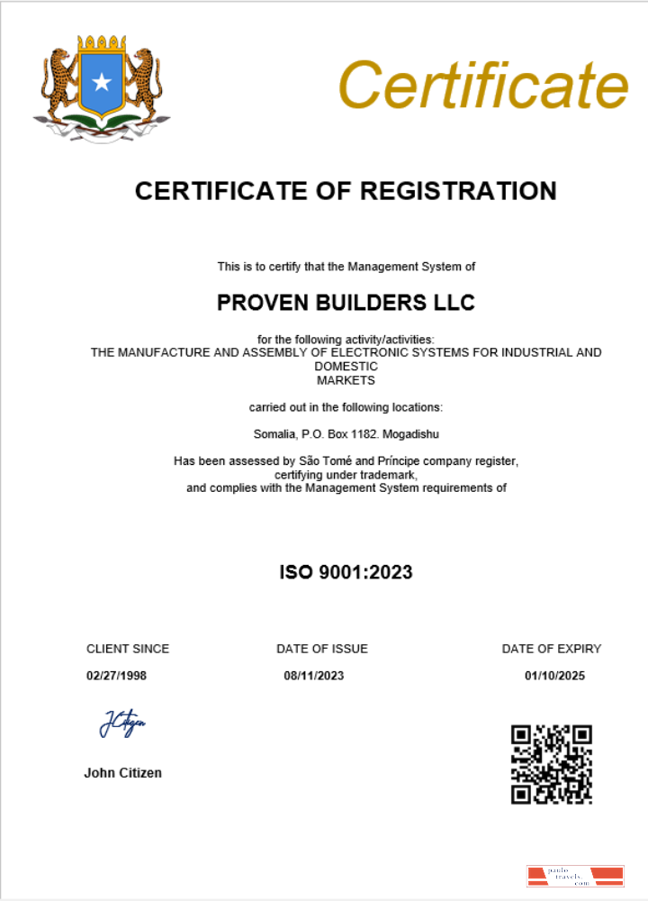 Somalia business registration certificate Word and PDF template